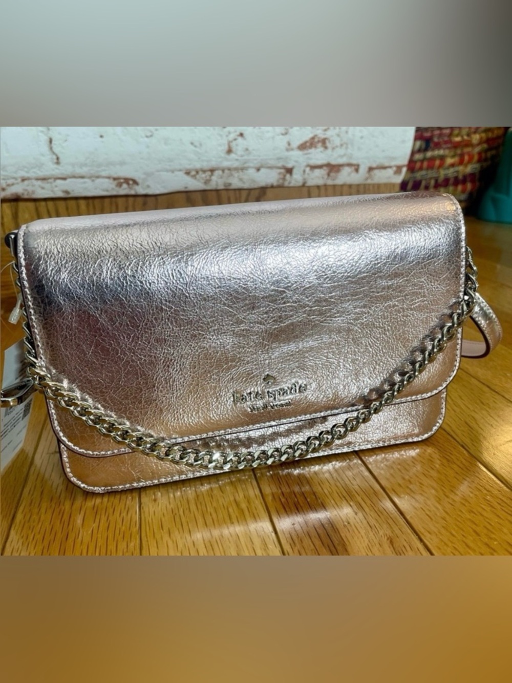 Kate Spade Rose Gold Madison Crossbody Bag with Chain and leather Strap
